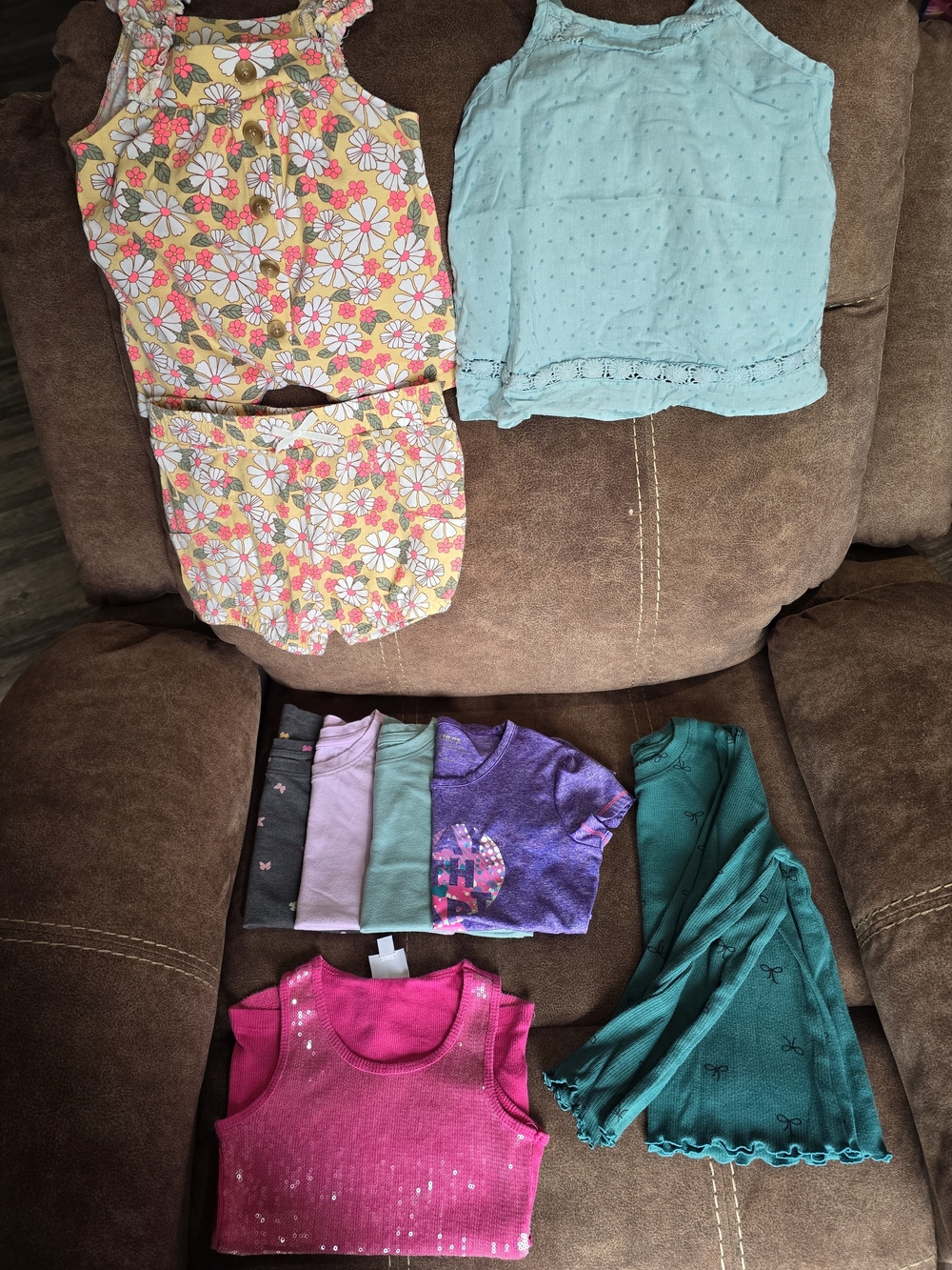 Girls' Mixed Tops & Shorts Bundle - Floral Yellow, Aqua, Pink, Teal